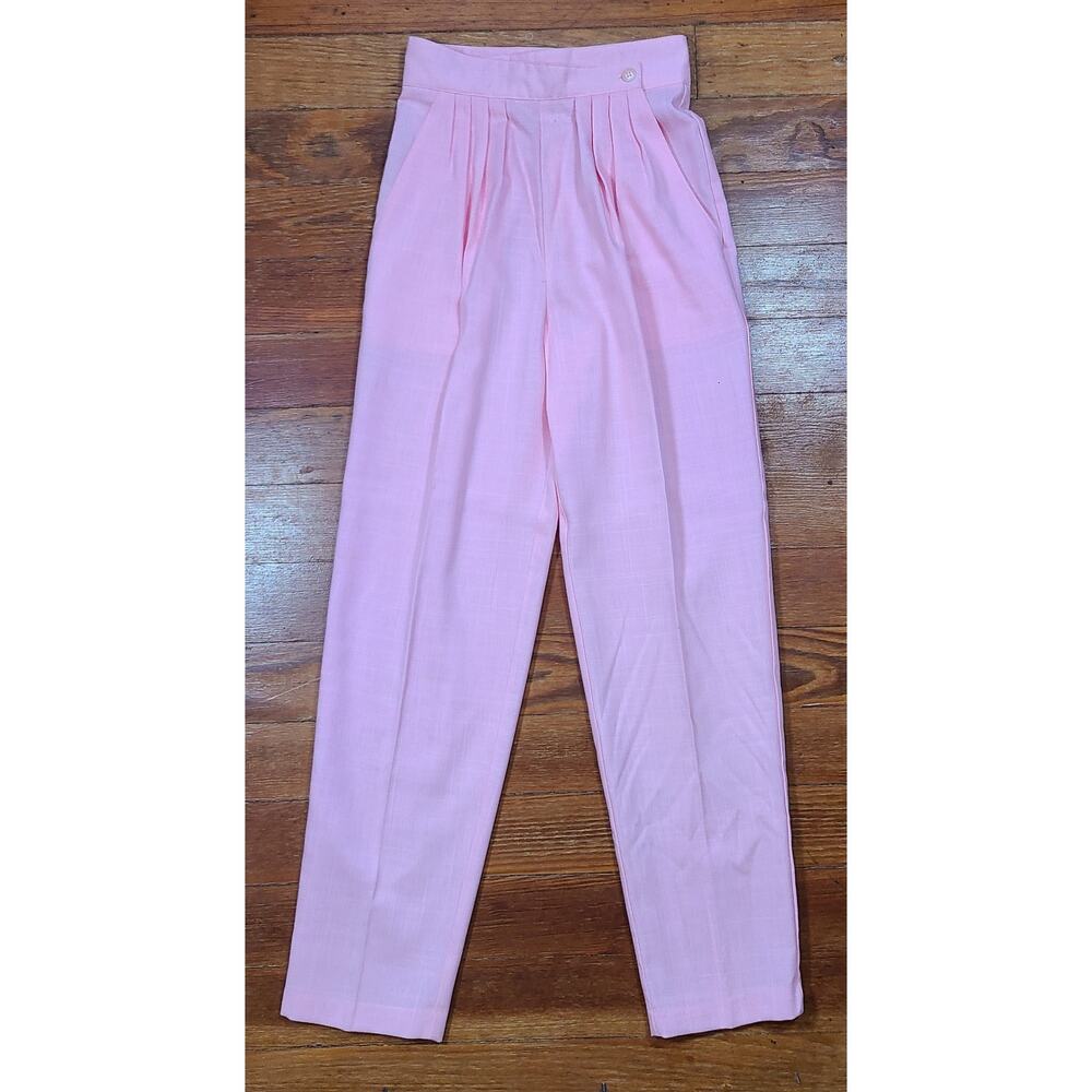 VTG 80s Deadstock Women High Rise Pleated Pants SZ 5/6 Barbie Pink Side Button